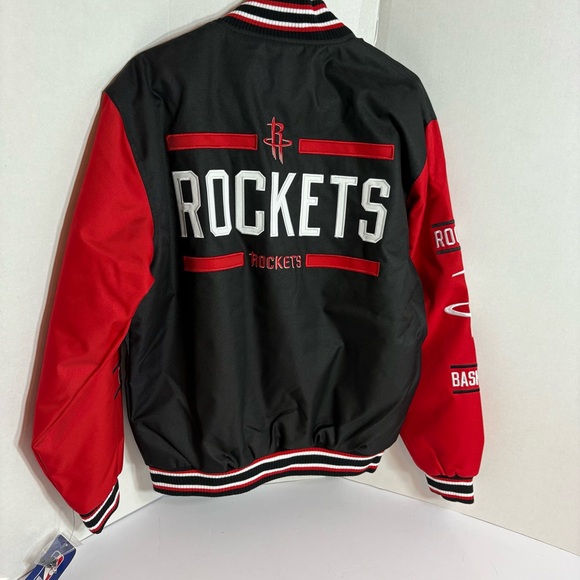 Houston Rockets JH Design NBA Varsity Jacket Men’s Medium Black Red Embroidered - Picture 2 of 5